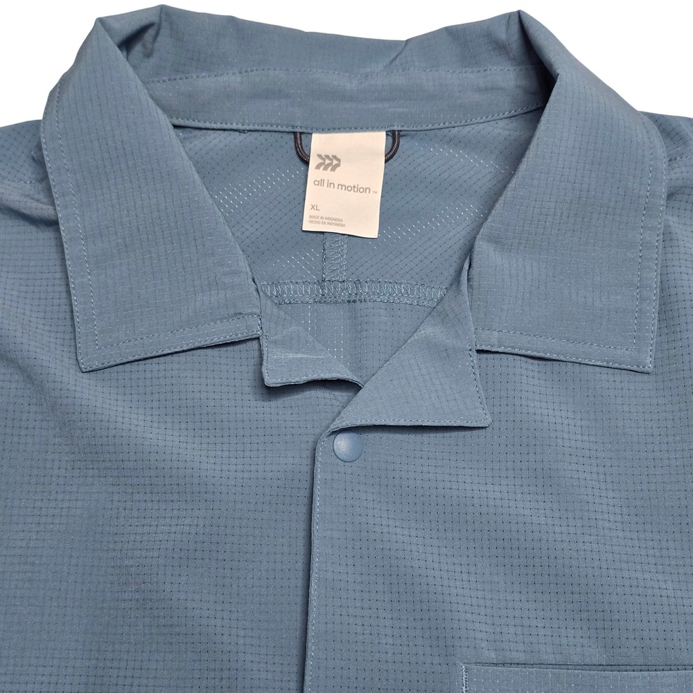 All In Motion Performance Shirt Mens XL Blue Snap Front Short Sleeve Micro Grid
